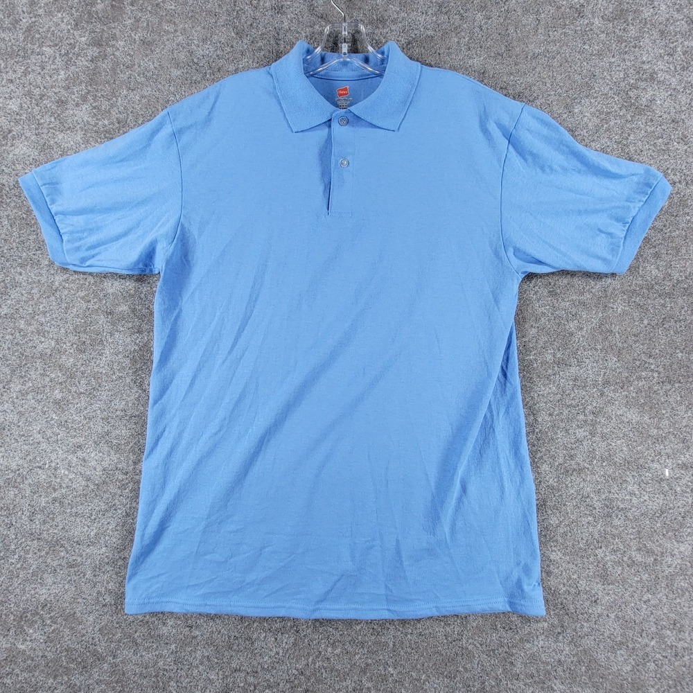 Hanes Jersey Polo Shirt Mens M Sky Blue ComfortBlend EcoSmart Short Sleeve